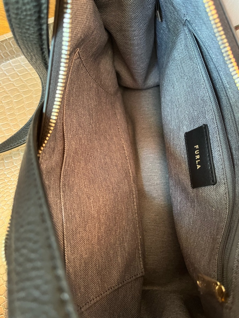 Furla MiaLuna Black Pebbled Leather Crescent Crossbody Bag w/Gold Hardware- NWOT - Picture 12 of 17